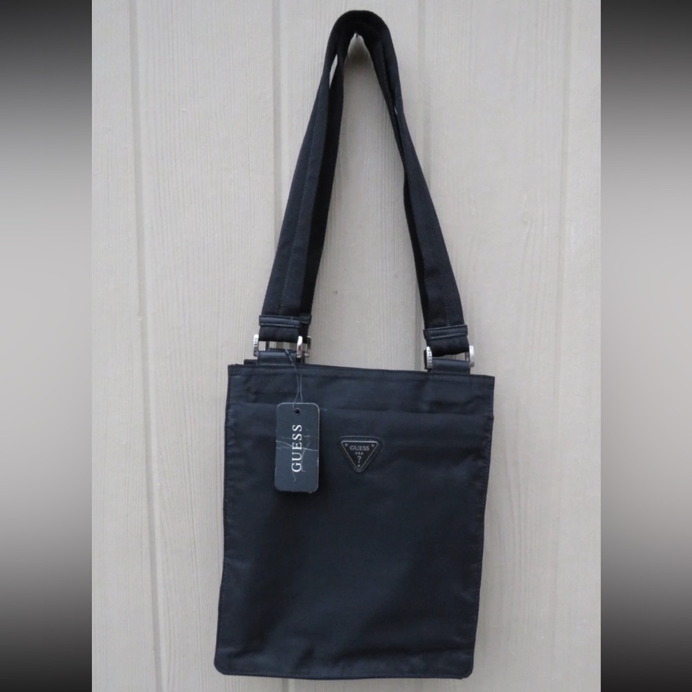 NWT Vintage GUESS Black Nylon Shoulder Bag Tote Purse Zipper Y2K